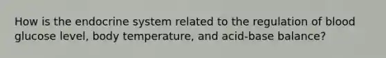 How is the endocrine system related to the regulation of blood glucose level, body temperature, and acid-base balance?