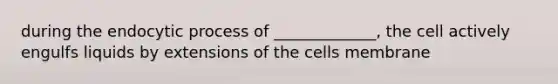 during the endocytic process of _____________, the cell actively engulfs liquids by extensions of the cells membrane