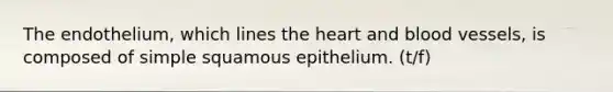 The endothelium, which lines the heart and blood vessels, is composed of simple squamous epithelium. (t/f)