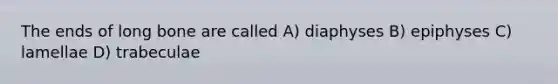 The ends of long bone are called A) diaphyses B) epiphyses C) lamellae D) trabeculae