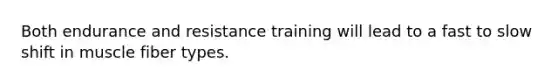 Both endurance and resistance training will lead to a fast to slow shift in muscle fiber types.