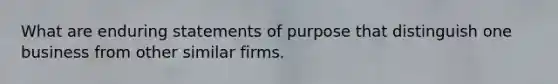 What are enduring statements of purpose that distinguish one business from other similar firms.