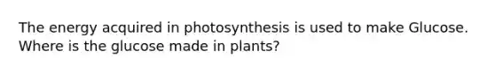 The energy acquired in photosynthesis is used to make Glucose. Where is the glucose made in plants?