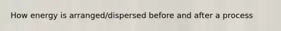 How energy is arranged/dispersed before and after a process