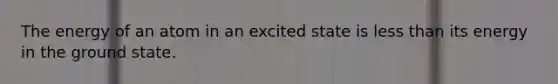 The energy of an atom in an excited state is less than its energy in the ground state.