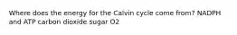 Where does the energy for the Calvin cycle come from? NADPH and ATP carbon dioxide sugar O2