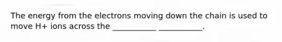 The energy from the electrons moving down the chain is used to move H+ ions across the ___________ ___________.