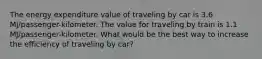 The energy expenditure value of traveling by car is 3.6 MJ/passenger-kilometer. The value for traveling by train is 1.1 MJ/passenger-kilometer. What would be the best way to increase the efficiency of traveling by car?