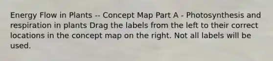 Energy Flow in Plants -- Concept Map Part A - Photosynthesis and respiration in plants Drag the labels from the left to their correct locations in the concept map on the right. Not all labels will be used.