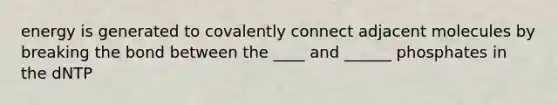 energy is generated to covalently connect adjacent molecules by breaking the bond between the ____ and ______ phosphates in the dNTP