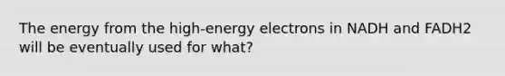 The energy from the high-energy electrons in NADH and FADH2 will be eventually used for what?