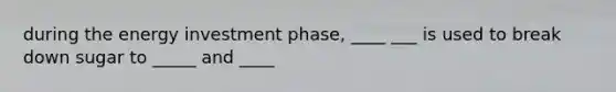 during the energy investment phase, ____ ___ is used to break down sugar to _____ and ____