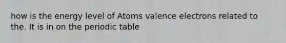 how is the energy level of Atoms <a href='https://www.questionai.com/knowledge/knWZpHTJT4-valence-electrons' class='anchor-knowledge'>valence electrons</a> related to the. It is in on <a href='https://www.questionai.com/knowledge/kIrBULvFQz-the-periodic-table' class='anchor-knowledge'>the periodic table</a>