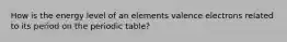 How is the energy level of an elements valence electrons related to its period on the periodic table?