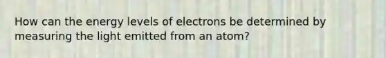 How can the energy levels of electrons be determined by measuring the light emitted from an atom?