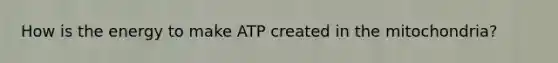 How is the energy to make ATP created in the mitochondria?