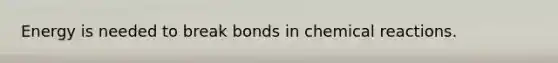 Energy is needed to break bonds in chemical reactions.