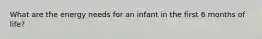 What are the energy needs for an infant in the first 6 months of life?