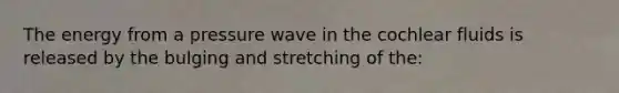 The energy from a pressure wave in the cochlear fluids is released by the bulging and stretching of the: