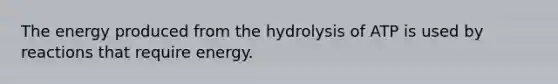 The energy produced from the hydrolysis of ATP is used by reactions that require energy.