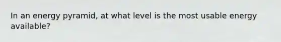 In an energy pyramid, at what level is the most usable energy available?