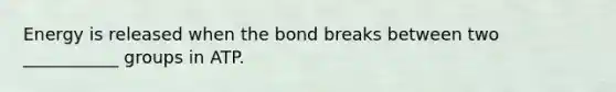 Energy is released when the bond breaks between two ___________ groups in ATP.