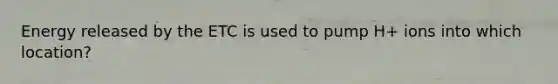 Energy released by the ETC is used to pump H+ ions into which location?