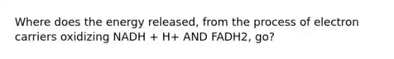 Where does the energy released, from the process of electron carriers oxidizing NADH + H+ AND FADH2, go?