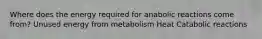 Where does the energy required for anabolic reactions come from? Unused energy from metabolism Heat Catabolic reactions