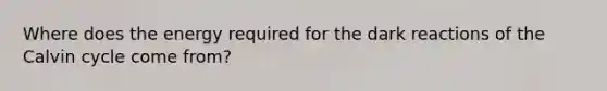 Where does the energy required for the dark reactions of the Calvin cycle come from?