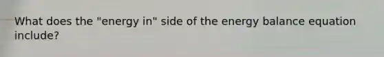 What does the "energy in" side of the energy balance equation include?