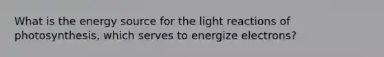 What is the energy source for the light reactions of photosynthesis, which serves to energize electrons?