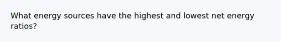 What energy sources have the highest and lowest net energy ratios?