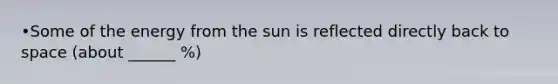 •Some of the energy from the sun is reflected directly back to space (about ______ %)