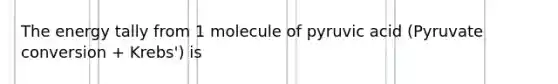 The energy tally from 1 molecule of pyruvic acid (Pyruvate conversion + Krebs') is