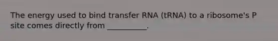 The energy used to bind transfer RNA (tRNA) to a ribosome's P site comes directly from __________.