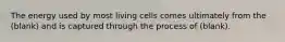 The energy used by most living cells comes ultimately from the (blank) and is captured through the process of (blank).