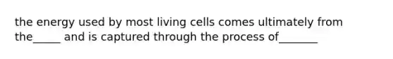 the energy used by most living cells comes ultimately from the_____ and is captured through the process of_______