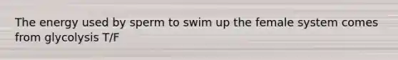 The energy used by sperm to swim up the female system comes from glycolysis T/F