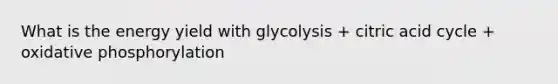 What is the energy yield with glycolysis + citric acid cycle + <a href='https://www.questionai.com/knowledge/kFazUb9IwO-oxidative-phosphorylation' class='anchor-knowledge'>oxidative phosphorylation</a>