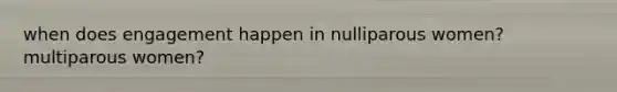 when does engagement happen in nulliparous women? multiparous women?