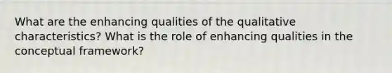 What are the enhancing qualities of the qualitative characteristics? What is the role of enhancing qualities in the conceptual framework?