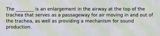 The ________ is an enlargement in the airway at the top of the trachea that serves as a passageway for air moving in and out of the trachea, as well as providing a mechanism for sound production.