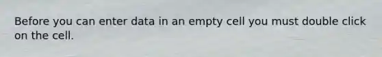 Before you can enter data in an empty cell you must double click on the cell.