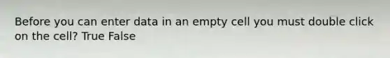 Before you can enter data in an empty cell you must double click on the cell? True False