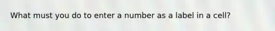 What must you do to enter a number as a label in a cell?