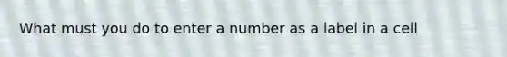 What must you do to enter a number as a label in a cell