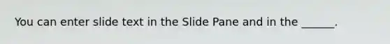 You can enter slide text in the Slide Pane and in the ______.