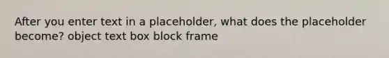 After you enter text in a placeholder, what does the placeholder become? object text box block frame