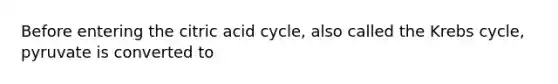 Before entering the citric acid cycle, also called the Krebs cycle, pyruvate is converted to